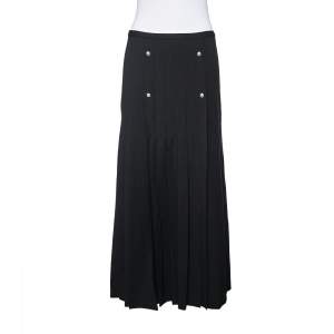 Versus Versace Black Crepe Button Detail Pleated Maxi Skirt M