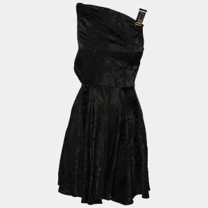 Versus Versace Black Jacquard Textured Crepe Sleeveless Dress S