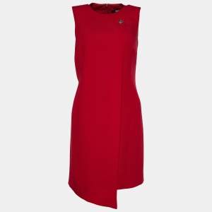 Versus Versace Red Crepe Lion Brooch Detail Mini Dress S