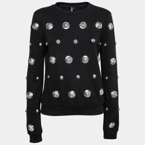 Versus Versace Black All Over Embellished Cotton Crewneck Sweatshirt L