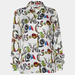 Versus Versace White Logo Printed Satin Shirt S