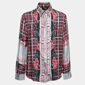 Versus Versace Pink & Grey Printed Silk Button Front Shirt M
