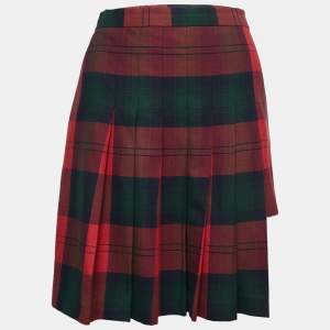 Versus Versace Red Plaid Cotton Asymmetrical Pleated Mini Skirt M