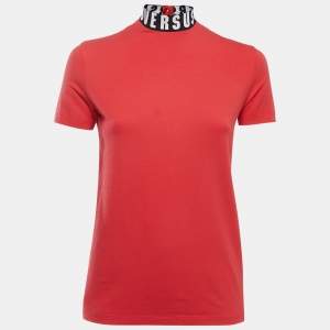 Versus Versace Red Cotton Logo Detailed High Neck T-Shirt XS