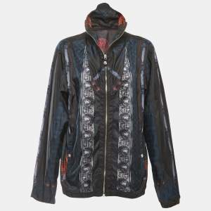 Versus Versace Black All-Over Print Synthetic Zip Front Jacket XL