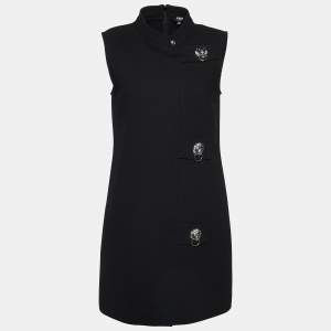 Versus Versace Black Crepe Logo Detail Sleeveless Mini Dress S