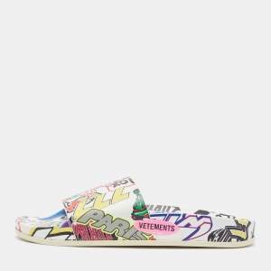 Vetements Multicolor Sticker Print Leather Pool Slides Size 36