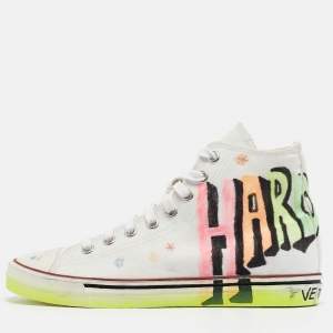 Vetements White Canvas Printed Hard Core Happiness High Top Sneakers Size 39