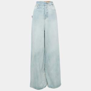 Pre Owned Vetements Blue Denim Inside Out Wide-Leg Garderobe Jeans S Waist 26"