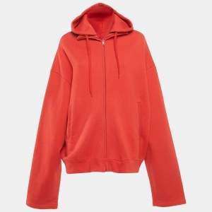 Vetements Red Cotton Knit Zip-Up Hooded Jacket L