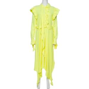 Vetements Neon Yellow Jersey Frayed Ruffled Dress M