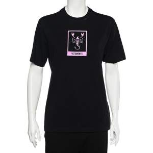 Pre Owned Vetements Black Printed Cotton Knit Crewneck T- Shirt S