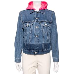 Pre Owned Vetements x Levi's Blue & Pink Hooded Denim Button Front Jacket S 