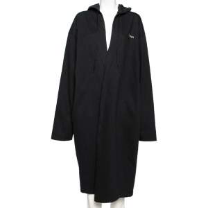 Pre Owned Vetements Black Cotton Logo Printed Long Hooded Cape M