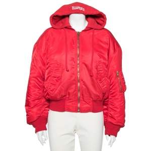 Vetements Red Puffer Oversized Cropped Hooded Bomber Jacket S