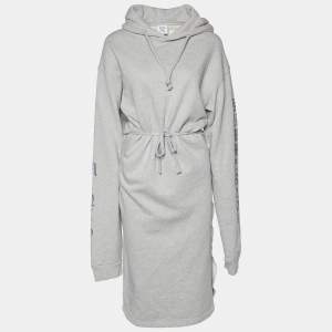 Pre Owned Vetements Light Grey Cotton Knit Hooded Sweater Dress M