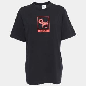 Pre Owned Vetements Black Logo Print Cotton Crew Neck Half Sleeve T-Shirt L