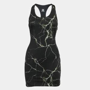 Pre Owned Vetements Black Marble Print Jersey Cut-out Fitted Mini Dress L