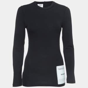 Pre Owned Vetements Black Cotton Logo Patch Inside-Out Long Sleeve T-Shirt S