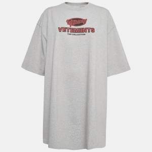 Pre Owned Vetements Grey Printed Cotton Side Slit Detail T-Shirt M