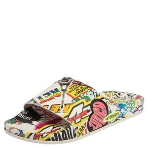 Vetements White/Multicolor Leather Sticker Slippers Size 39
