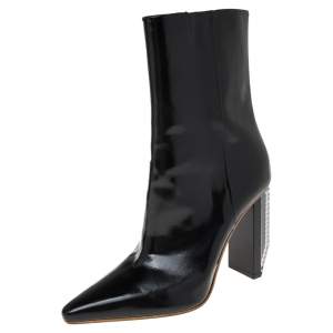 Vetements Black Patent Leather Pointed Toe Ankle Boots Size 35