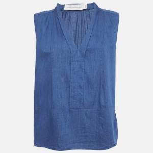 Pre Owned Victoria Beckham Jeans Blue Cotton V-Neck Sleeveless Blouse M