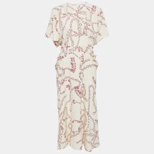 Victoria Beckham White/Red Chain Print Stretch Crepe Midi Dress M
