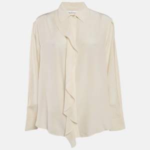 Victoria Beckham Ivory Silk Ruffled Shirt M
