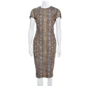 Pre Owned Victoria Beckham Brown Snake Printed Cotton Jacquard Sheath Dress M