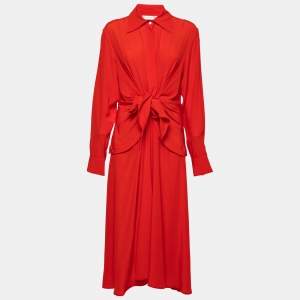 Pre Owned Victoria Beckham Red Silk Draped Shirt Dress M
