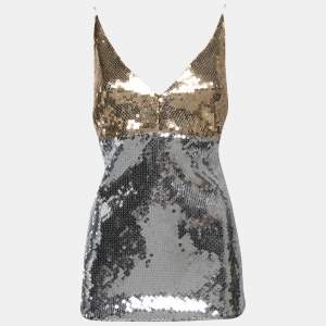 Pre Owned Victoria Beckham Silver/Gold Sequined Tank Top M