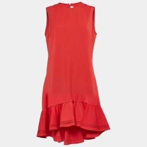 Pre Owned Victoria Beckham Red Lightweight Stretch Knit Flounce Dress L
