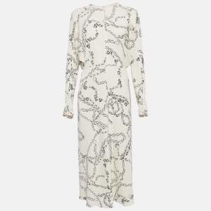 Victoria Beckham Off-White Chain Print Crepe Midi Dress M