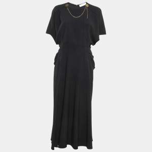 Victoria Beckham Black Chain Embellished Crepe Midi Dress M