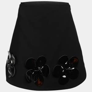 Victoria Beckham Black Wool Floral Detail Mini Skirt M