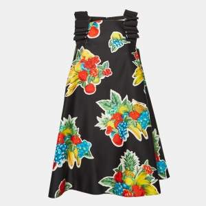 Victoria Beckham Black Fruit Print Crepe Shift Dress S