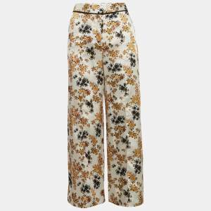 Pre Owned Victoria Victoria Beckham Off-White Floral Print Satin Trousers S