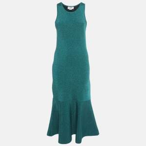 VB Body by Victoria Beckham Green Lurex Knit Flared Midi Dress L