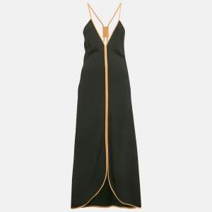 Victoria Beckham Black Leather Trim Crepe Midi Dress M