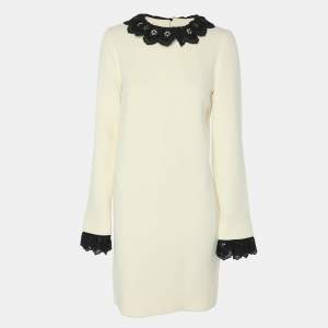 Victoria Beckham Cream/Black Wool Lace Dress S
