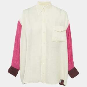 Victoria Beckham Multicolor/Cream Textured Crepe Oversized Shirt XS