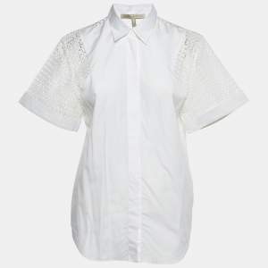 Pre Owned Victoria Beckham White Cotton Lace panel Detail Shirt S