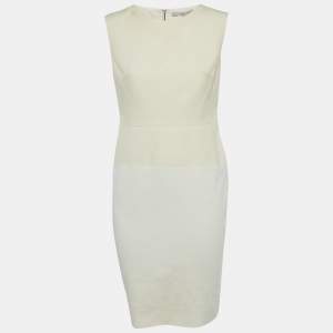 Pre Owned Victoria Beckham Off-White Cotton Blend Sleeveless Short Dress M