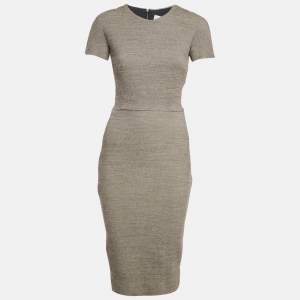 Pre Owned Victoria Beckham Grey Wool Blend Sheath Midi Dress S 