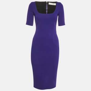 Pre Owned Victoria Beckham Purple Crepe Sheath Midi Dress S