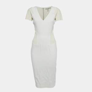 Pre Owned Victoria Beckham Cream & White Cotton Midi Dress S