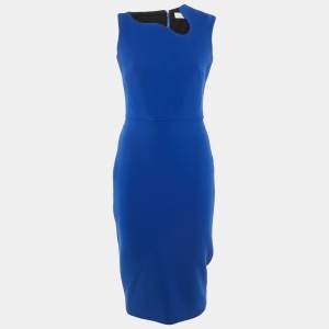 Pre Owned Victoria Beckham Blue Crepe Sheath Midi Dress M
