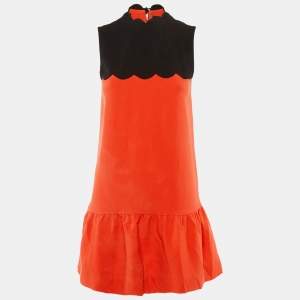 Pre Owned  Victoria Beckham Orange/Black Crepe Sleeveless Mini Dress XS