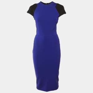 Pre Owned Victoria Beckham Navy Blue Jersey Knit Sheath Dress L
